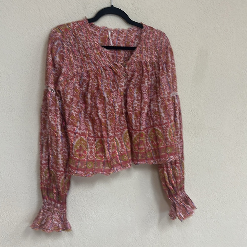 Free People Floral Blouse in Pink and Yellow - Picture 5 of 6